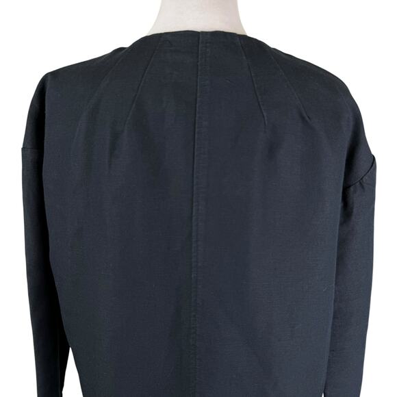 Leon & Harper Black Linen Cotton Blend Collarless Relaxed Boxy Blazer Jacket - Picture 5 of 11